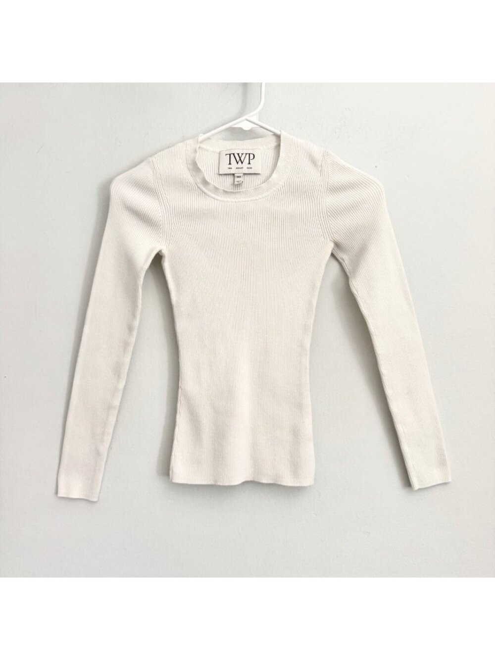 TWP White Long Sleeve Ribbed Knit Top Basic Modern Classic Shirt Women’s Sz XXS